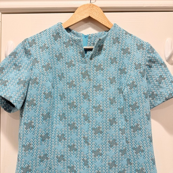 Vintage 60s 70s Checkaberry Mod Shift Dress Women’s Med Teal Blue Short Sleeve - Picture 3 of 7